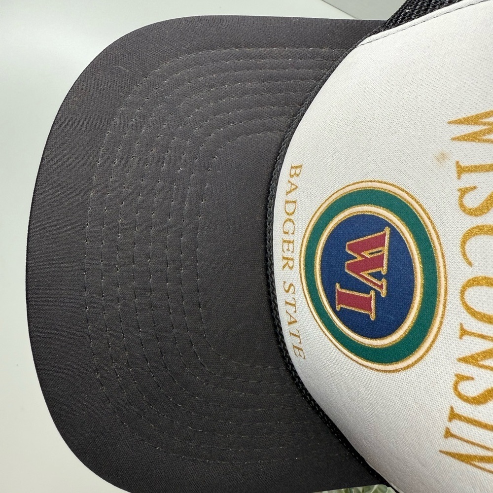 Vintage Wisconsin Badger State Foam Black & White Trucker Hat Snapback Retro WI - Picture 7 of 16